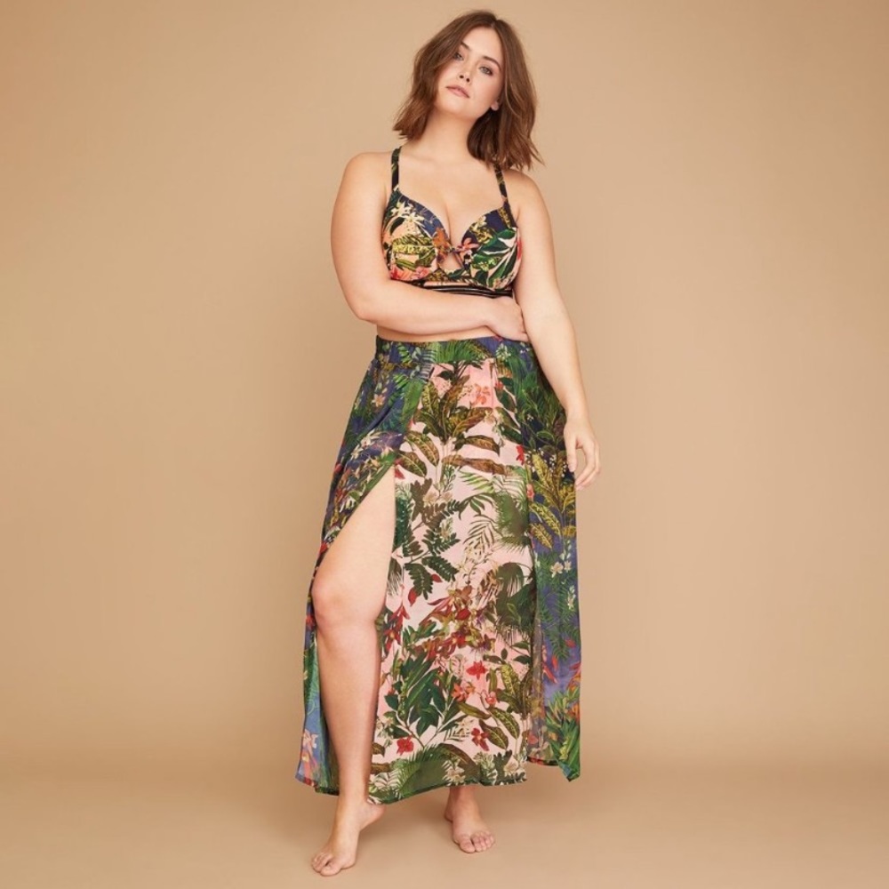 Lane Bryant Floral Double Slit Cover-Up Maxi Skirt